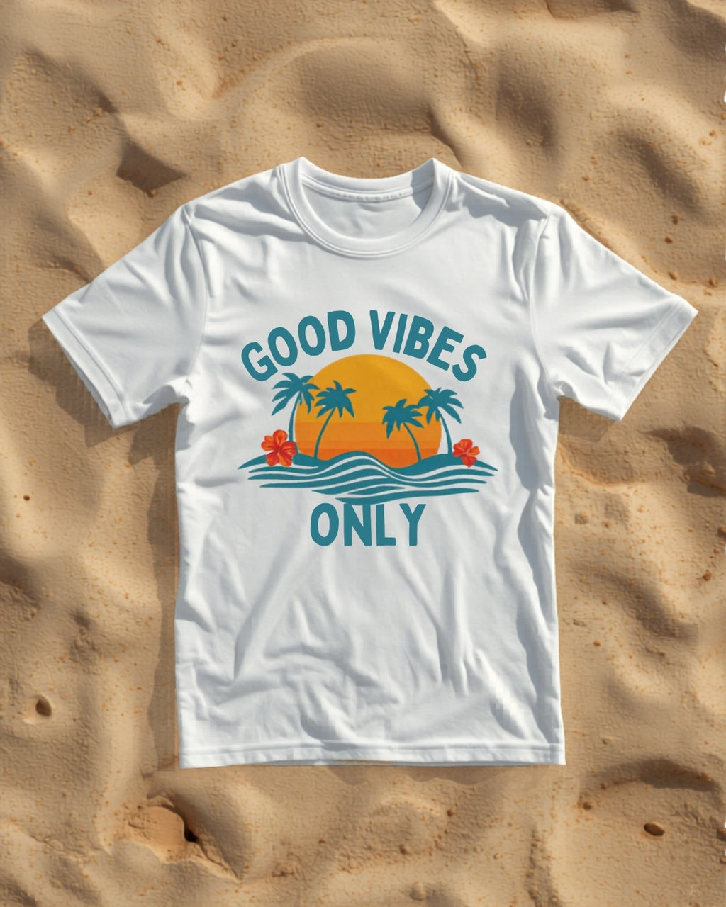 Good Vibes Only Tropical Unisex Tee Mockup 3 - Little Kampung Co.