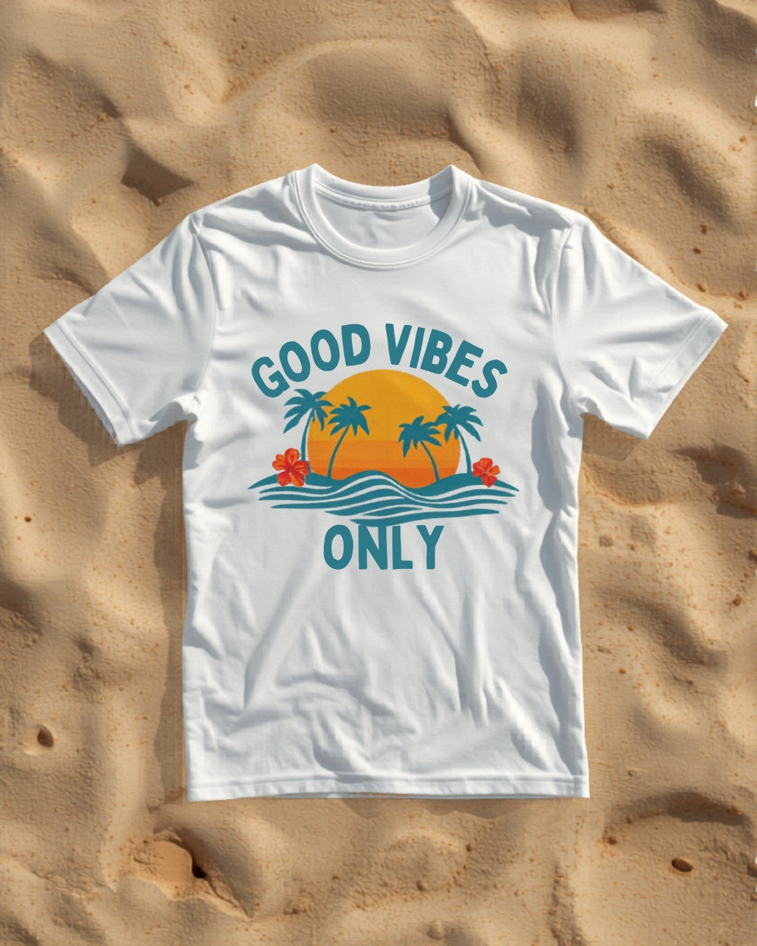 Good Vibes Only Tropical Unisex Tee Mockup 3 - Little Kampung Co.